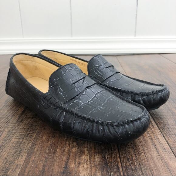 Cole Haan Driving Loafer Penny Loafer Croc Embossed Leather Trillby Size 6 Black - Picture 5 of 14
